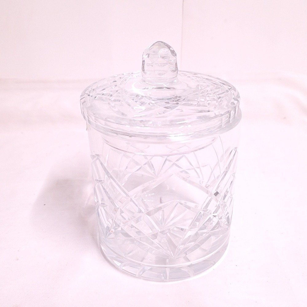 Fostoria Lead Crystal Biscuit Jar Clear Diamond Cut Lidded Polish Glass Decor